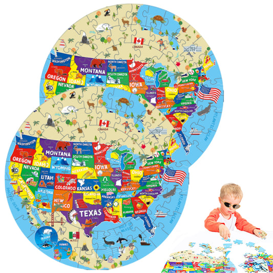 2Pcs Round World Map Geography Puzzle Jigsaw for Kids