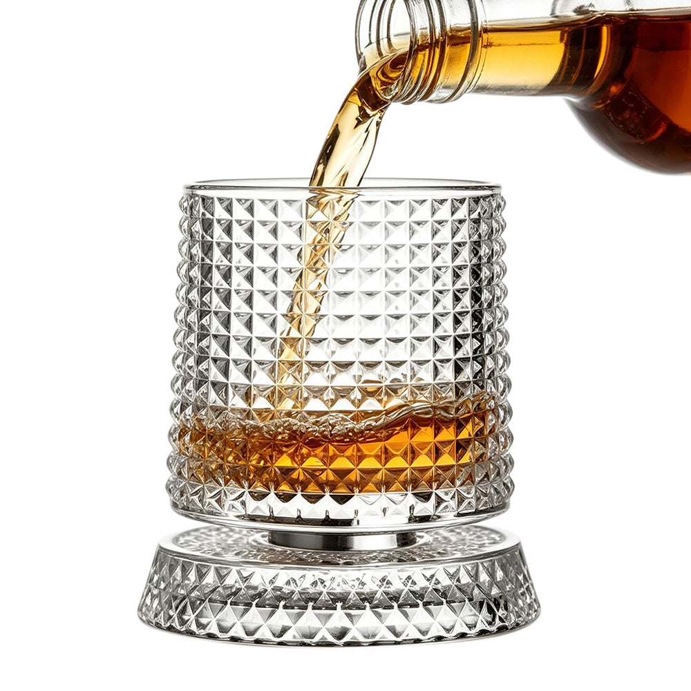 Spinning Rotating Whiskey Glass 270ml Transparent Glass for Home Bar