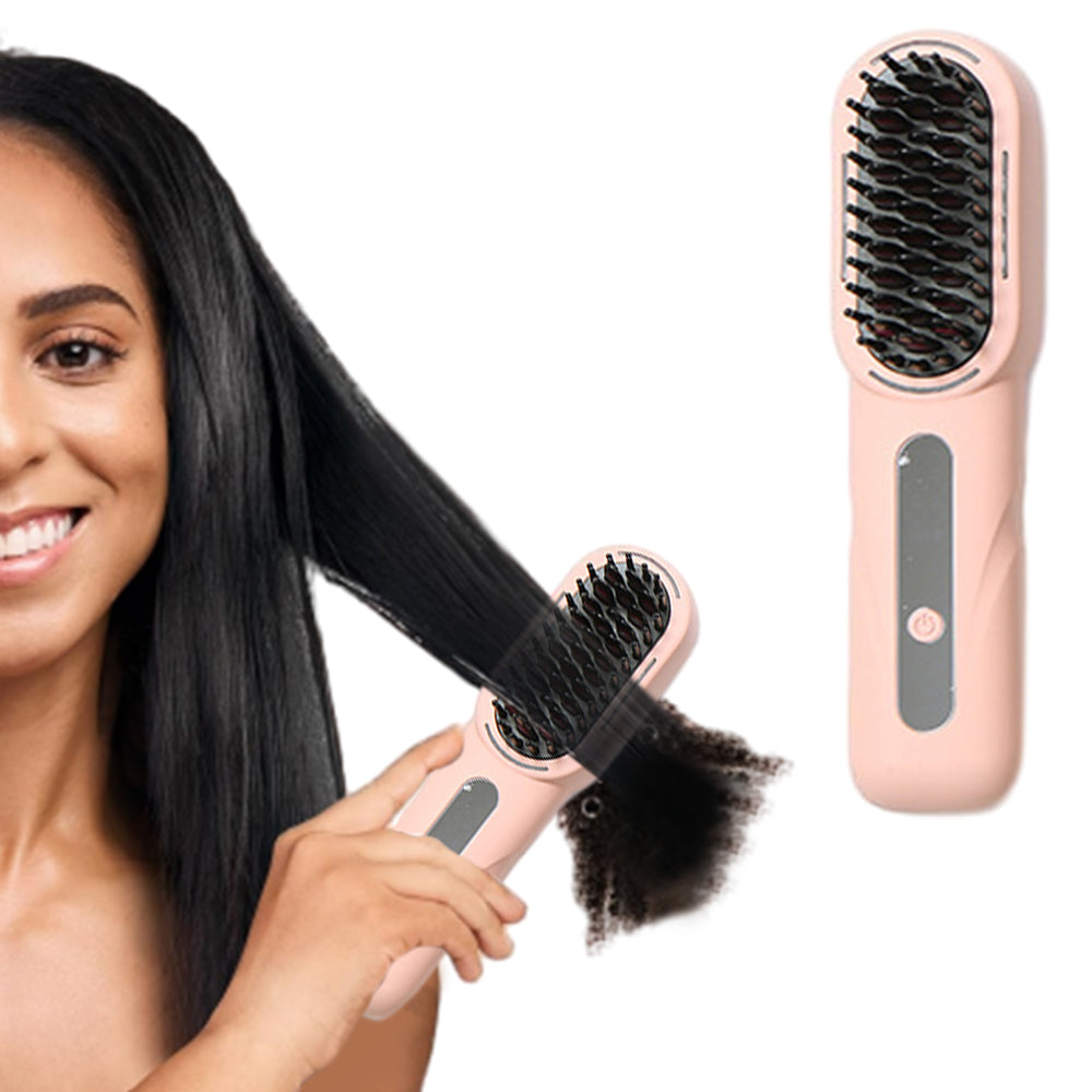 Rechargeable Cordless Hair Straightener Brush with LED Display