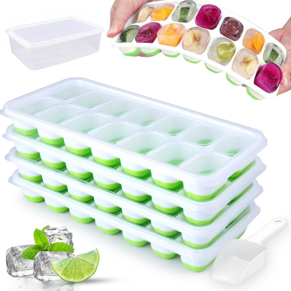 Large Capacity Ice Cube Tray Set with Storage Container and Scoop