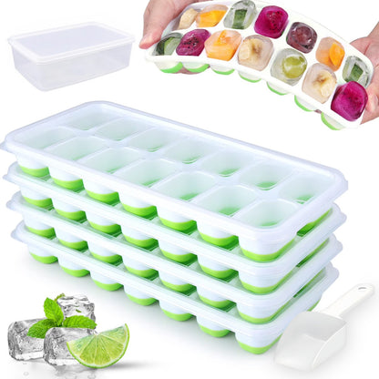 Large Capacity Ice Cube Tray Set with Storage Container and Scoop
