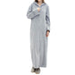 Unisex Long Hooded Zipper Bathrobe Fleece Robes Winter Warm Nightgown Sleepwear Pyjamas-Grey