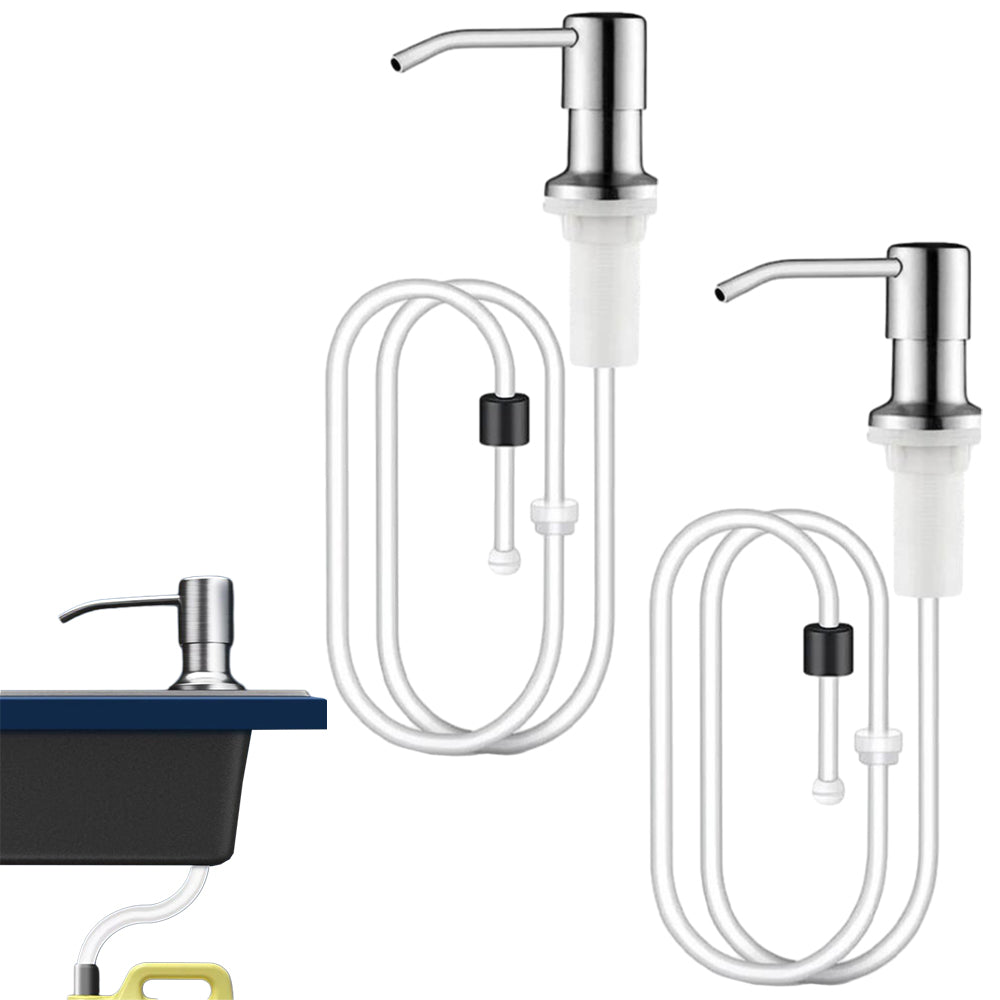 2Pcs Kitchen Sink Soap Dispenser Stainless Steel Hand Liquid Pump with 1.2m Tube Kit