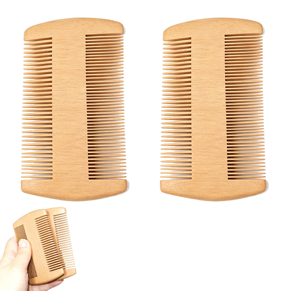 2PCS Double Sided Wooden Beard Comb for Beard Hair Portable Men Mustache Comb for Home Travel