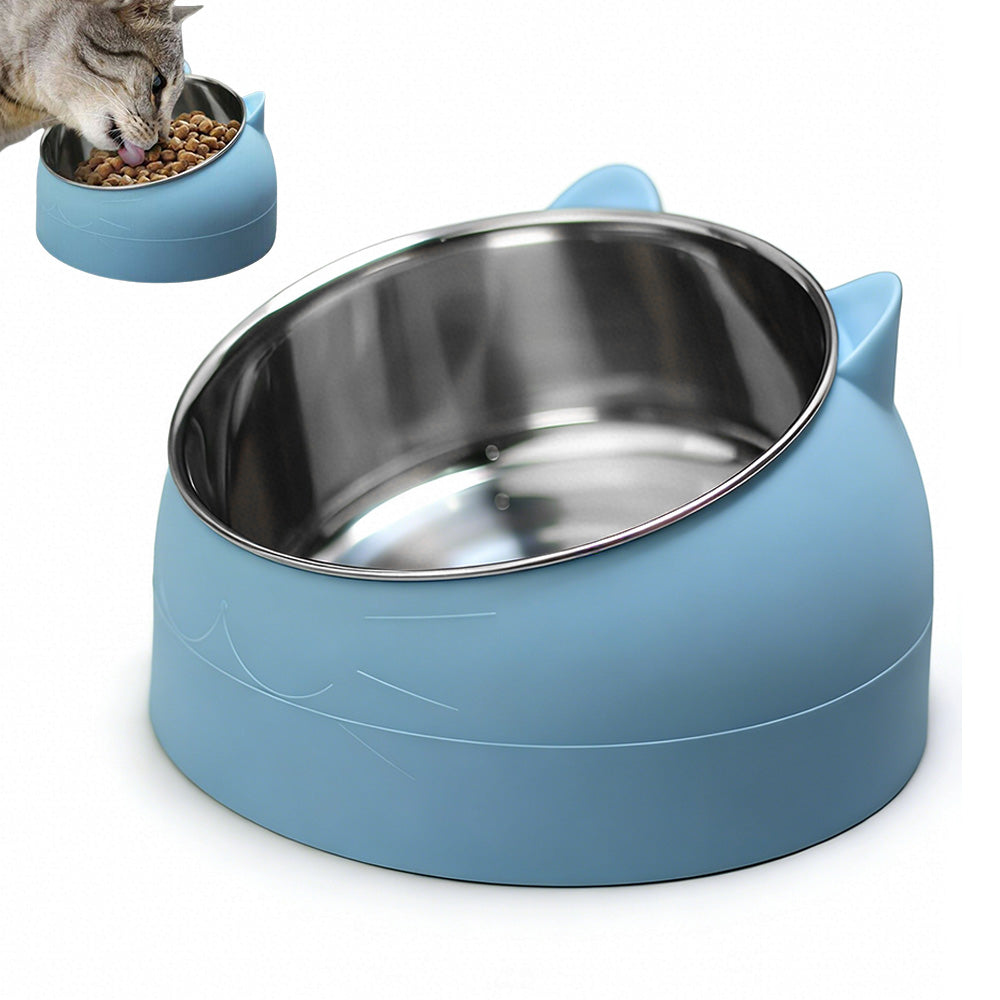 400ml Stainless Steel Tilted Pet Bowl Non-Slip Raised Feeder for Cats and Dogs