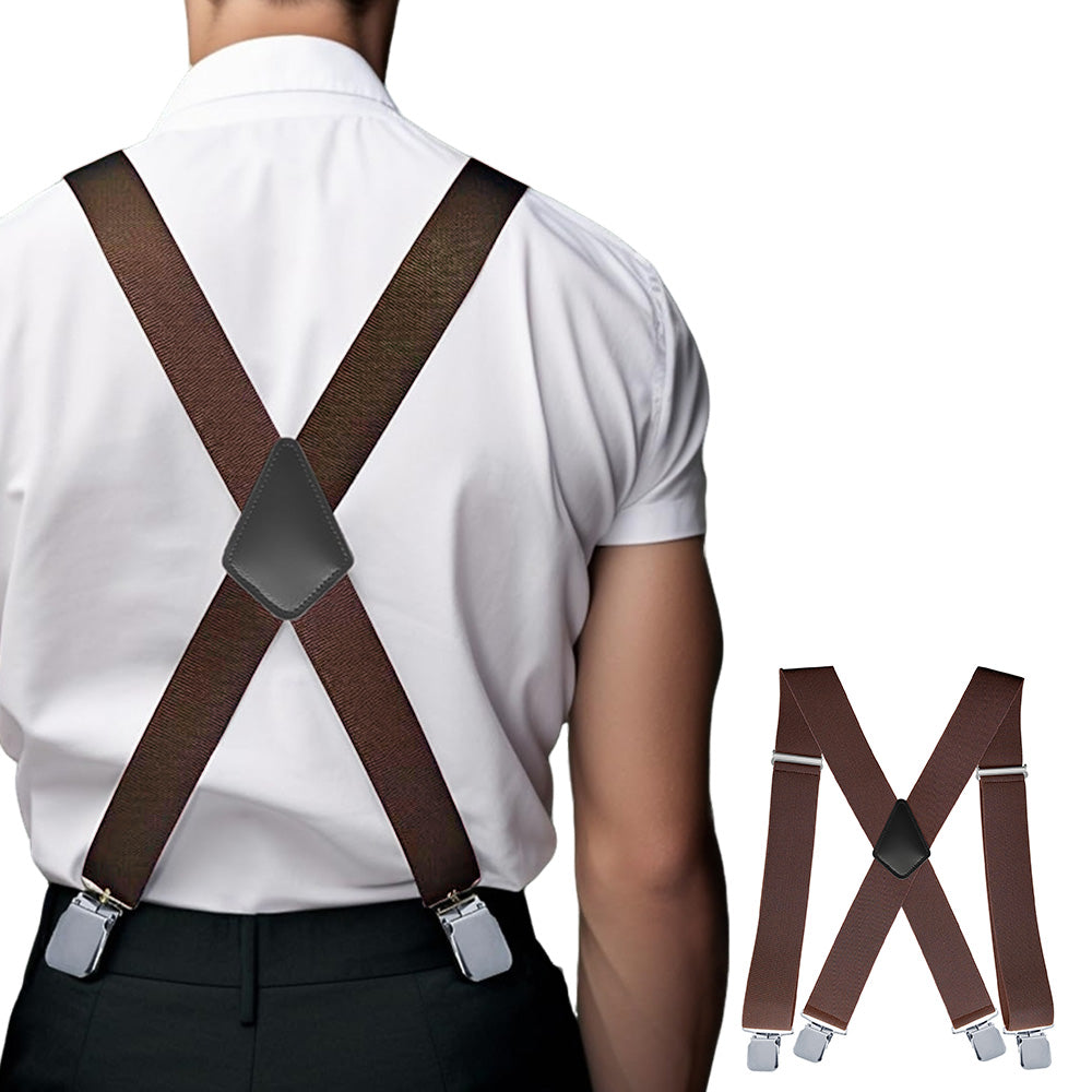 Mens X Back Elastic Suspenders with 4 Metal Clips Adjustable to 120cm
