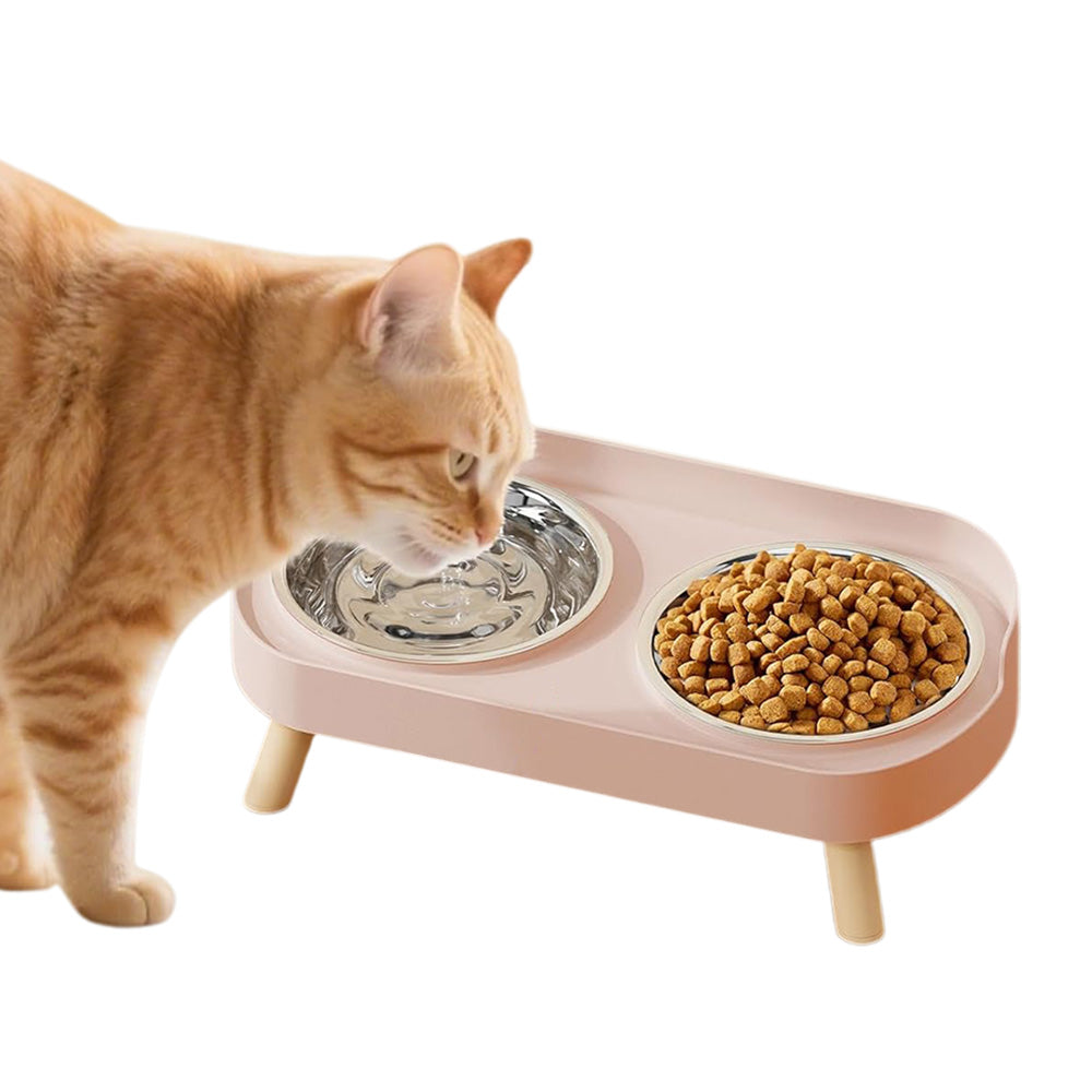 Elevated Double Stainless Steel Pet Food and Water Bowl Set