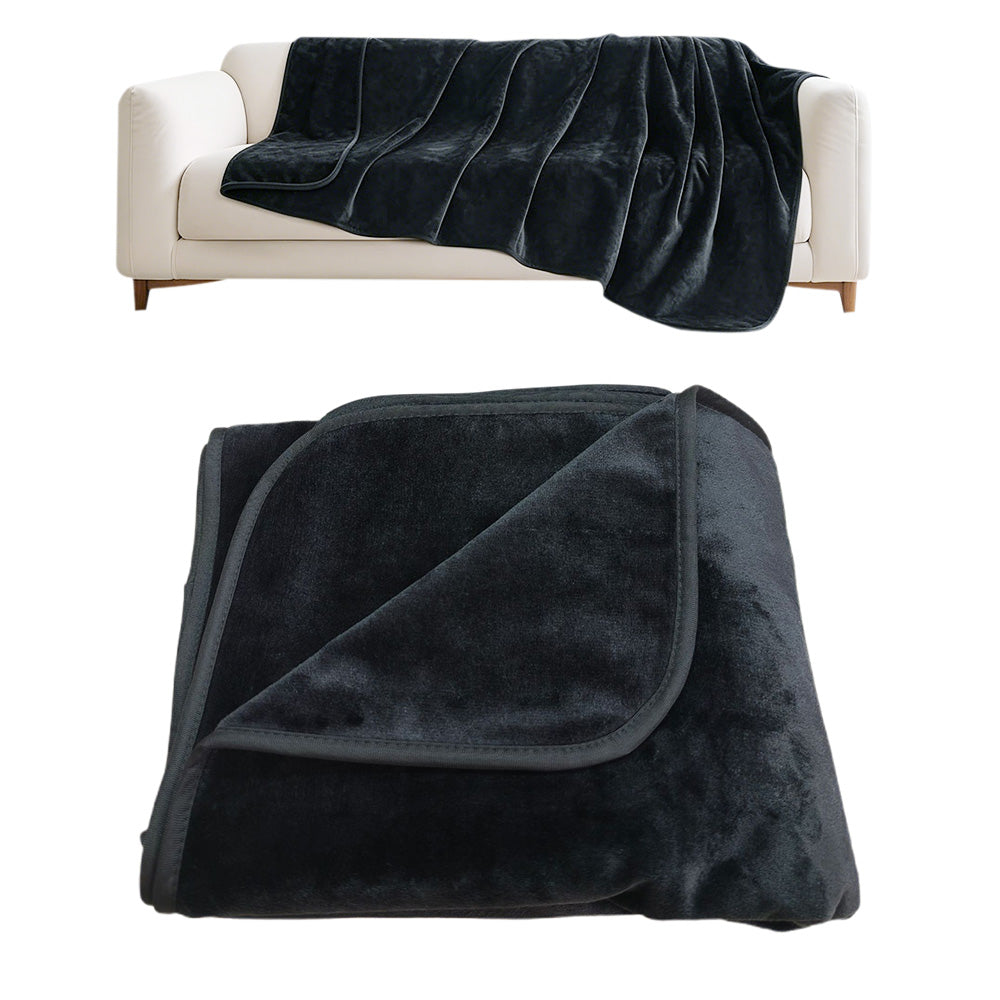 Water-Resistant Reversible Flannel Blanket Machine-Washable for Bed Sofa Camping-Black