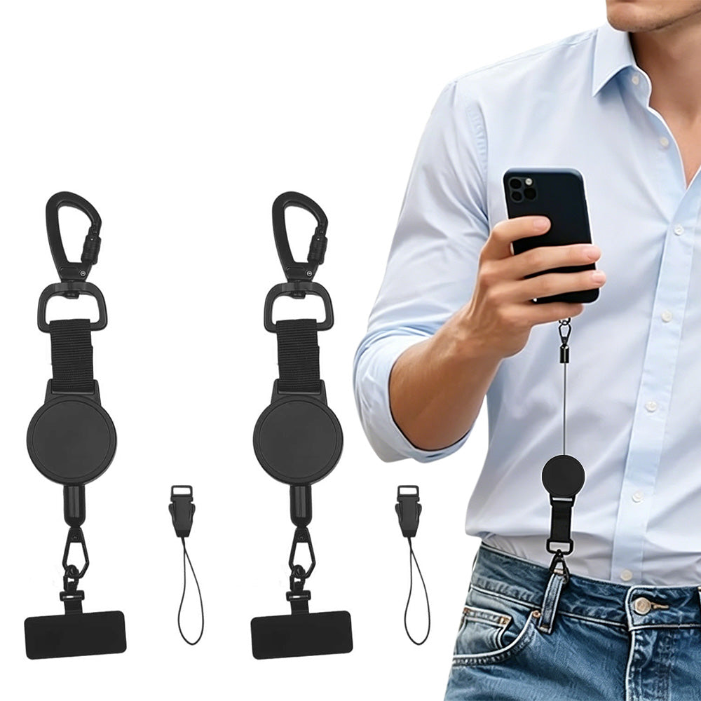 2XRetractable Phone Lanyard Locking Carabiner 360 Degree Tab for Hiking Climbing