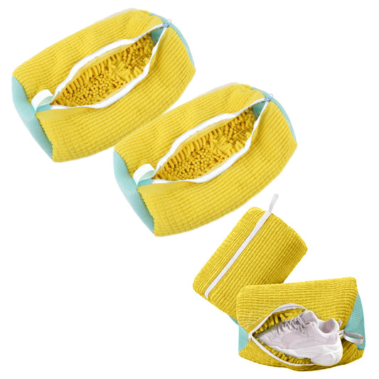 2Pcs Reusable Chenille Shoe Washing Bag with Zipper