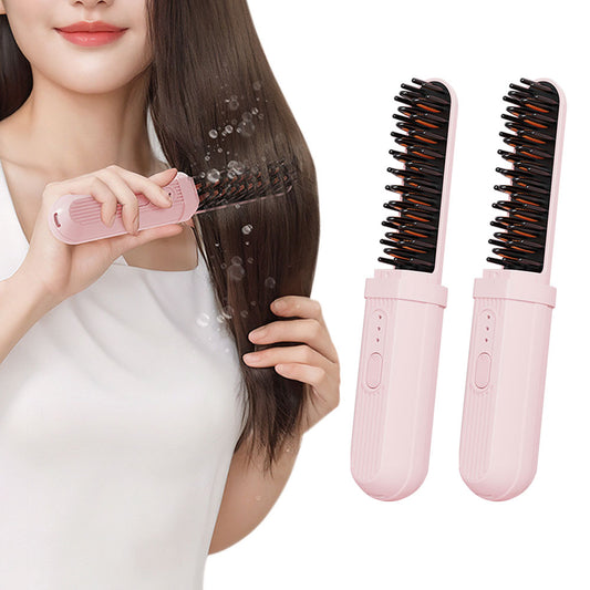 2Pcs Negative Ion Electric Hair Straightener Brush Curler Lazy Comb Hot Flat Artifact