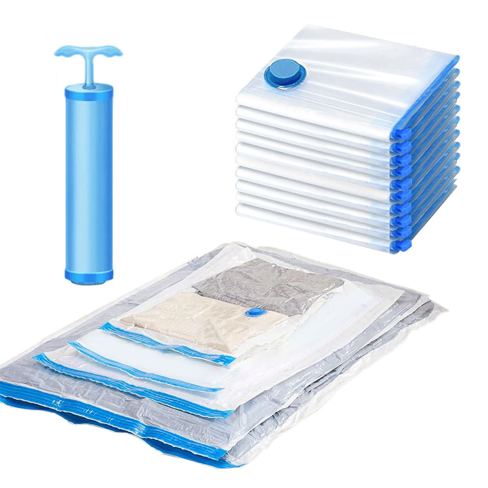 10Pcs Set Vacuum Compression Zipper Storage Bags with Airtight Valve and Hand Pump Space Saver Bags