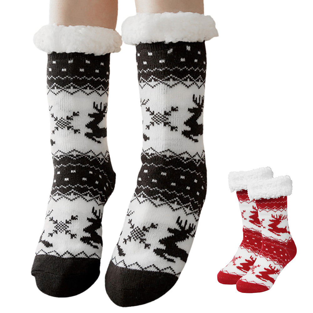 Christmas Non-Slip Floor Socks for Women - Cozy Fleece House Socks with Anti-Slip Sole