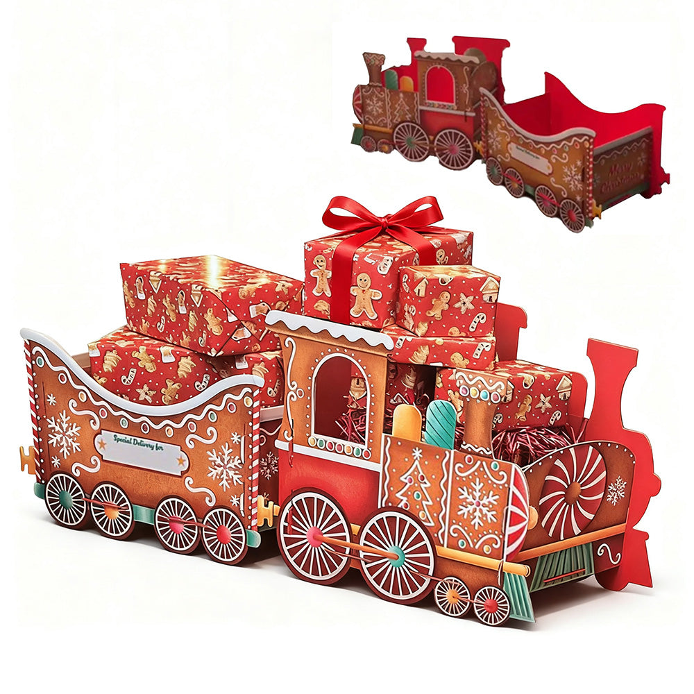 Santa Gift Train Christmas Cardboard Gift Box Present Holder Home Decoration