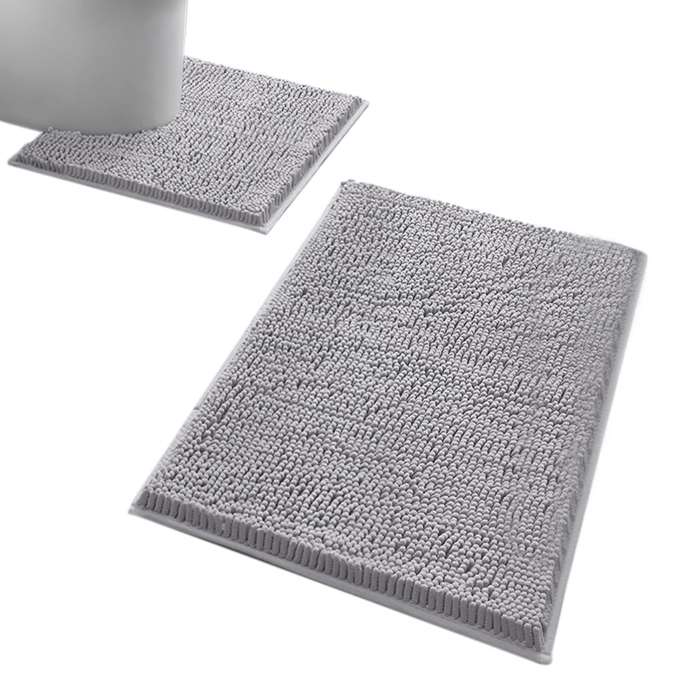 2 Piece Absorbent Bathroom Mat and U Shape Toilet Rug Set