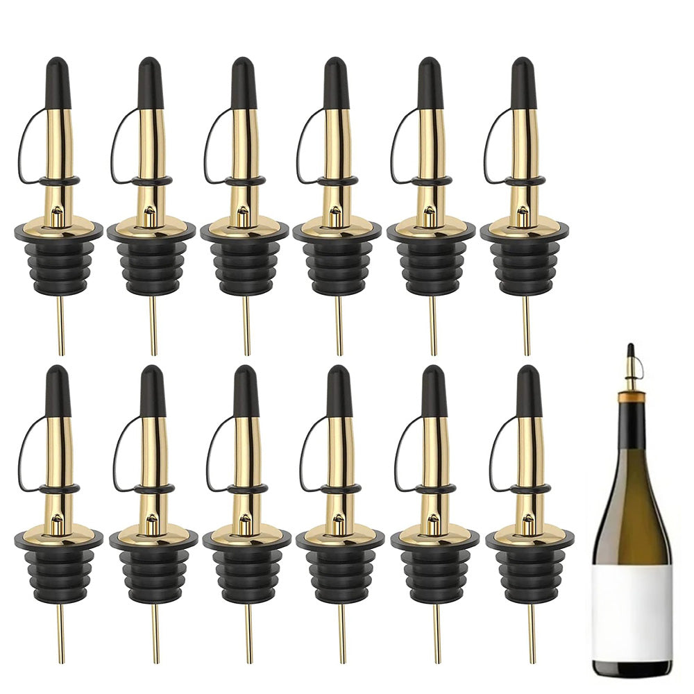 12Pcs Stainless Steel Non Drip Wine Pourers with Dust Caps