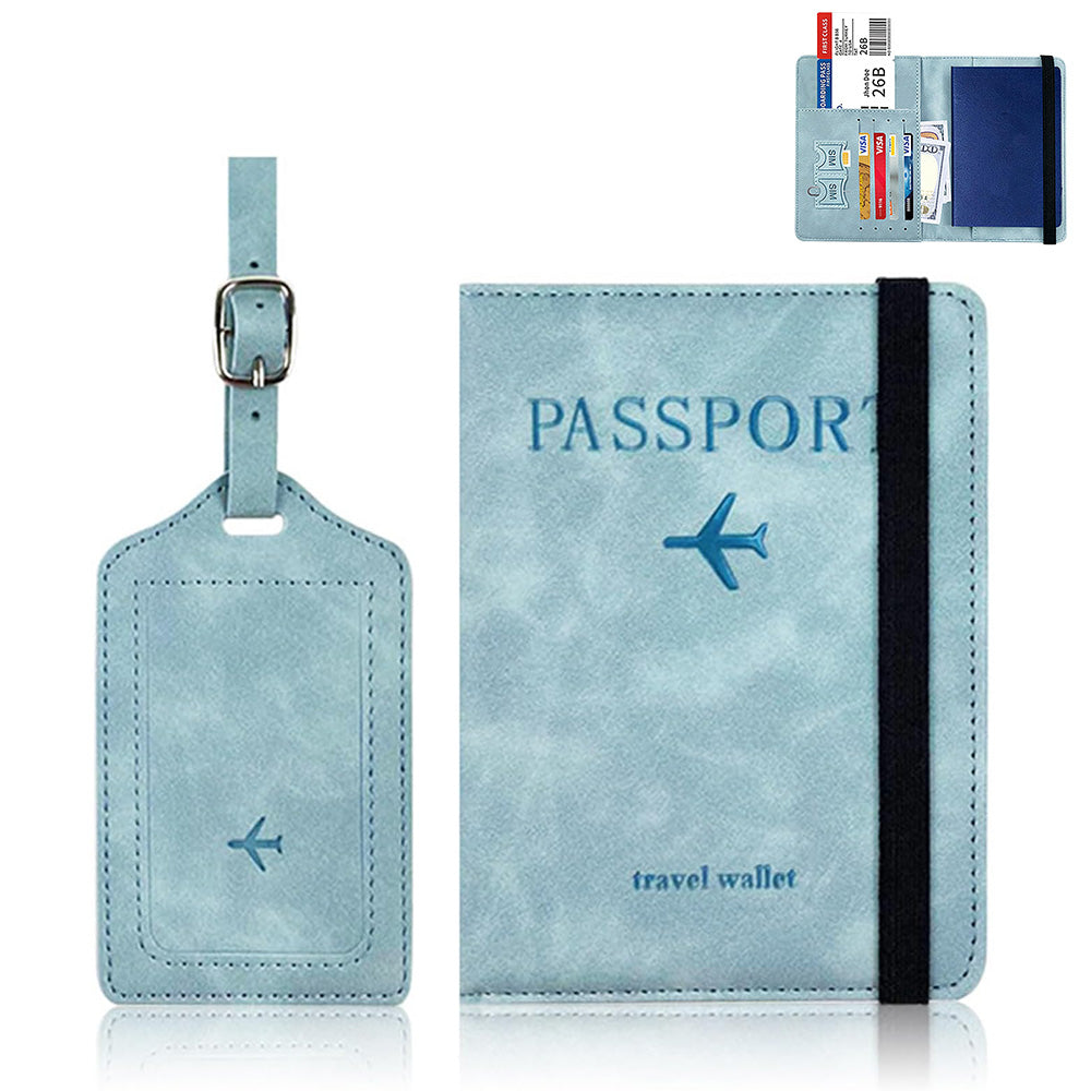 RFID Shield Passport Holder and Luggage Tag Set PU Leather Organizer