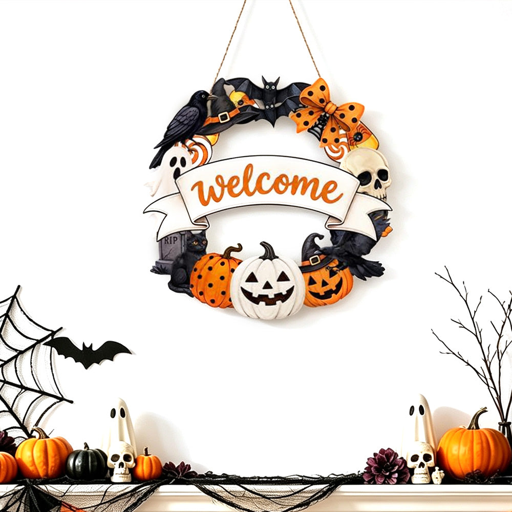 2 Pack Engineered Wood Halloween Ghost Pumpkin Hanging Door Signs