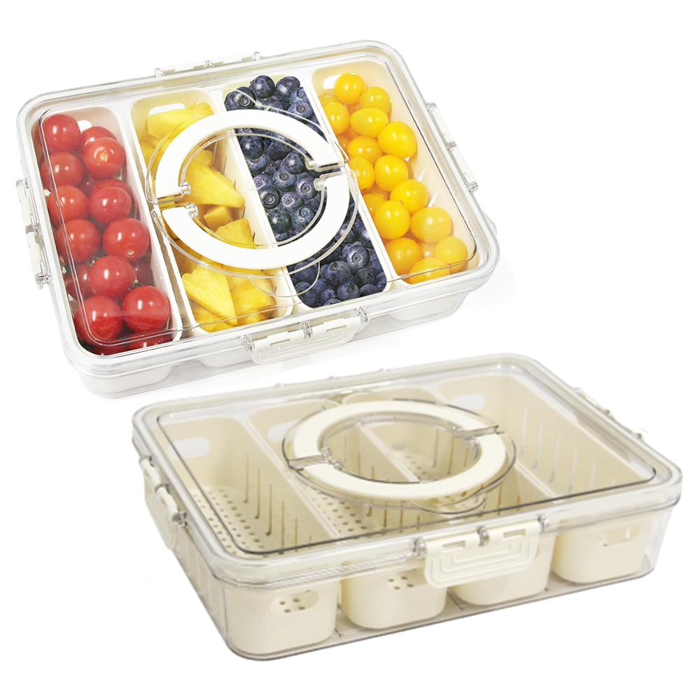 2Pcs Divided Serving Tray with Lid and Handle 4 Compartments Snack Container