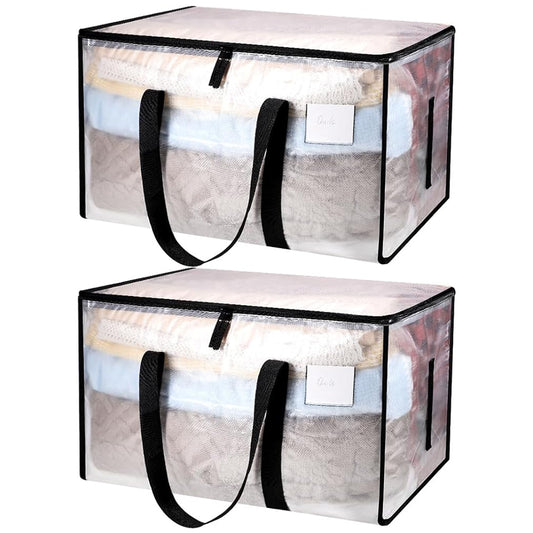 2Pcs 69x35x38CM Oversized Moving Bag with Reinforced Handles Transparent Heavy-Duty Storage Tote