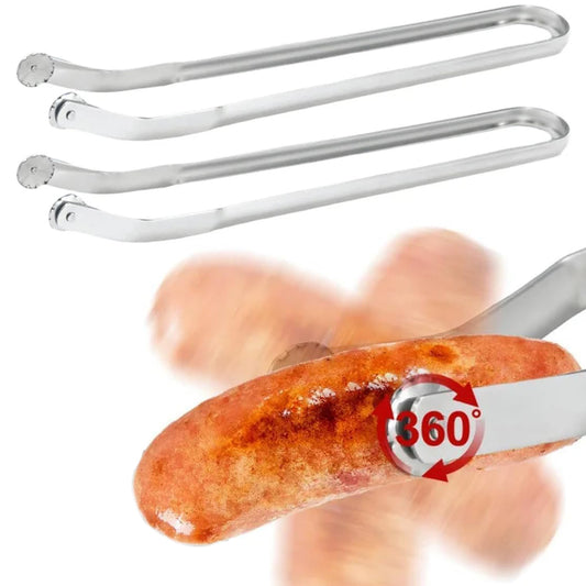 2Pcs 38cm Stainless Steel BBQ Sausage Turning Tongs for Cooking