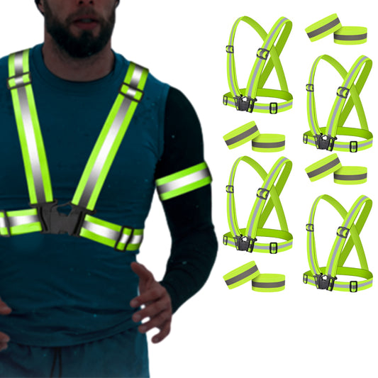 4Pcs Reflective Adjustable Security Vests with 4 Arm Bands for Running