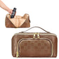 Large Capacity PU Leather Water-Resistant Checkered Cosmetic Bag Travel Makeup Bag