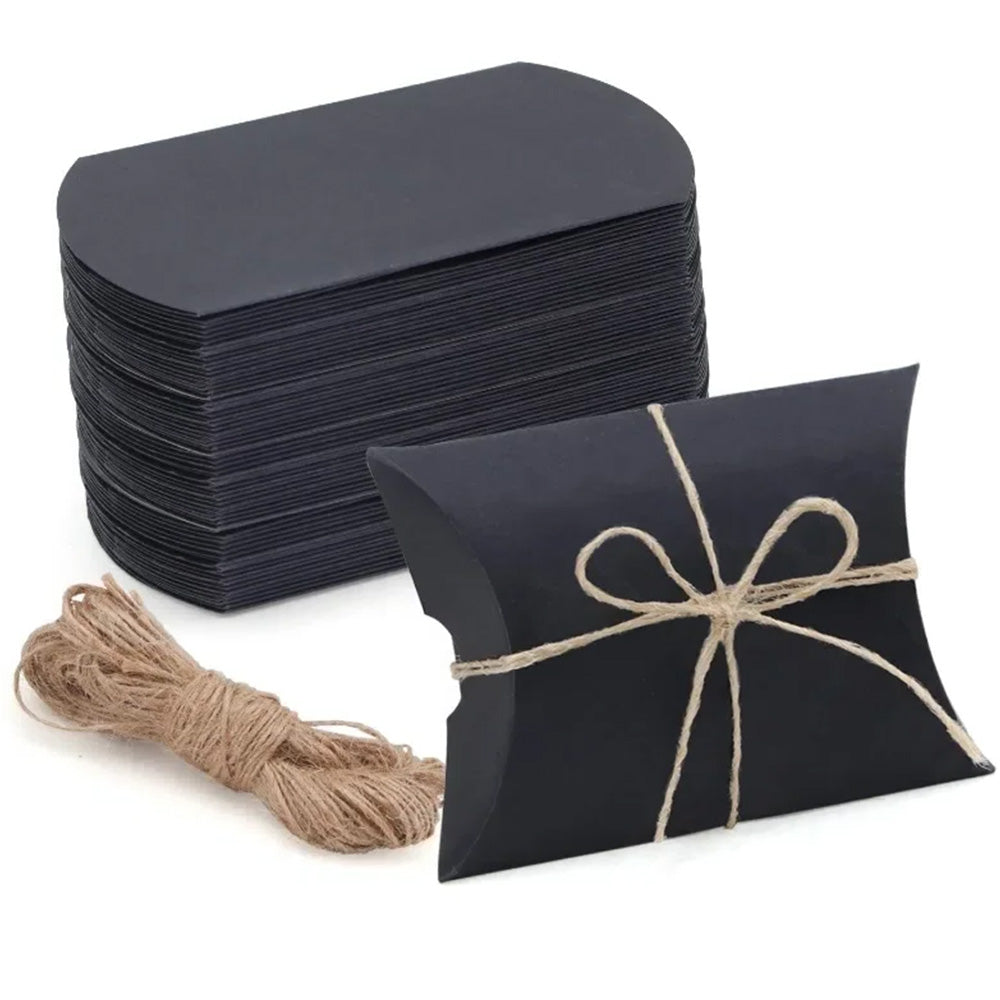 50 Pack Kraft Paper Pillow Gift Boxes with Ribbons for Weddings and Parties