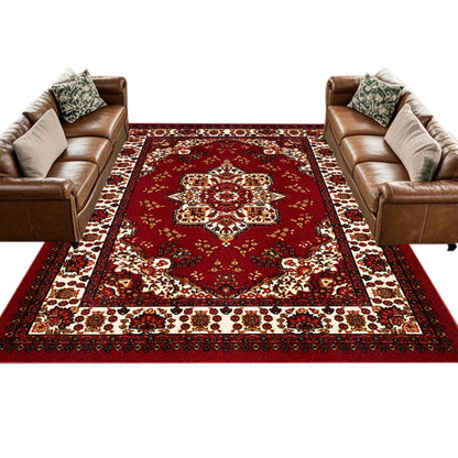 Crystal Velvet Vintage Boho Rug Non-Slip Floor Carpet for Bedroom Dining Room-Red