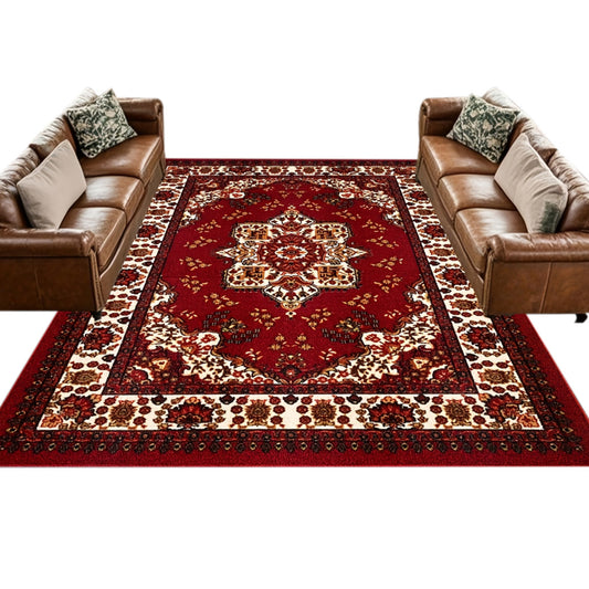 Crystal Velvet Vintage Boho Rug Non-Slip Floor Carpet for Bedroom Dining Room-Red