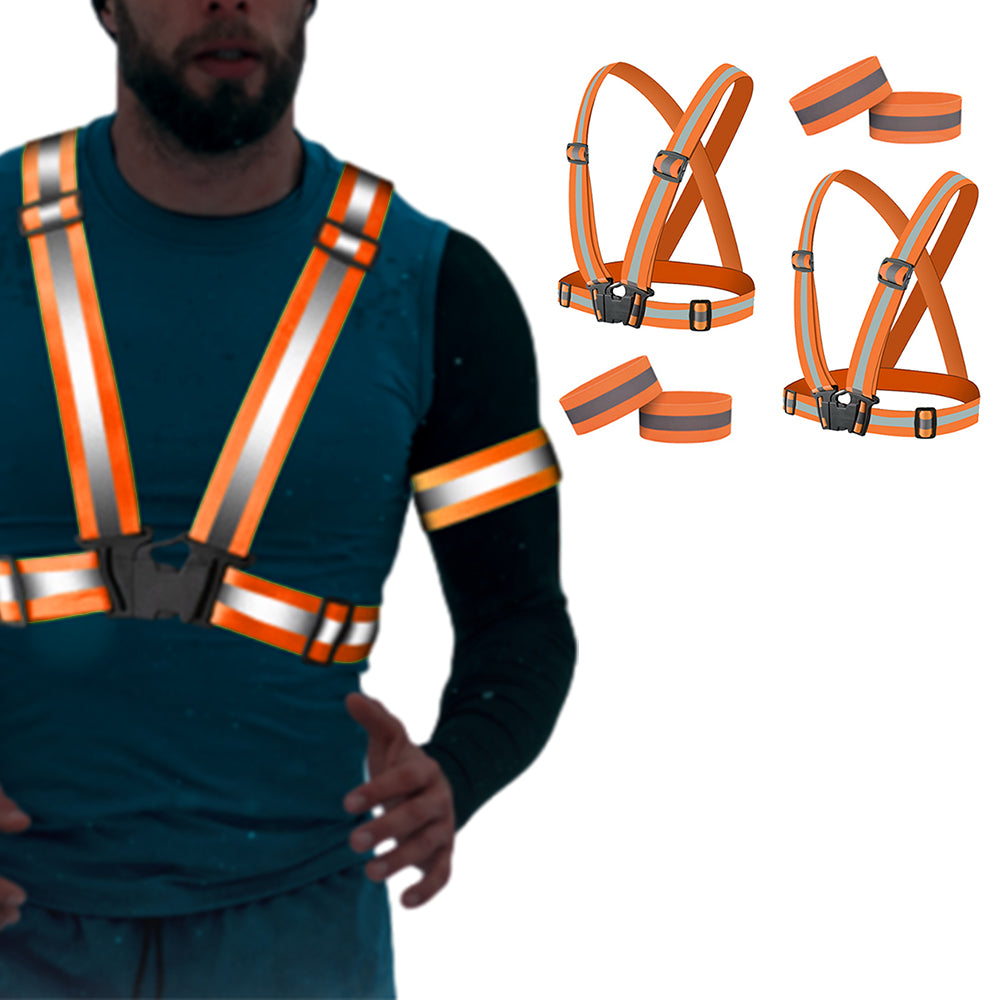 2Pcs Reflective Adjustable Security Vests with 4 Arm Bands for Running