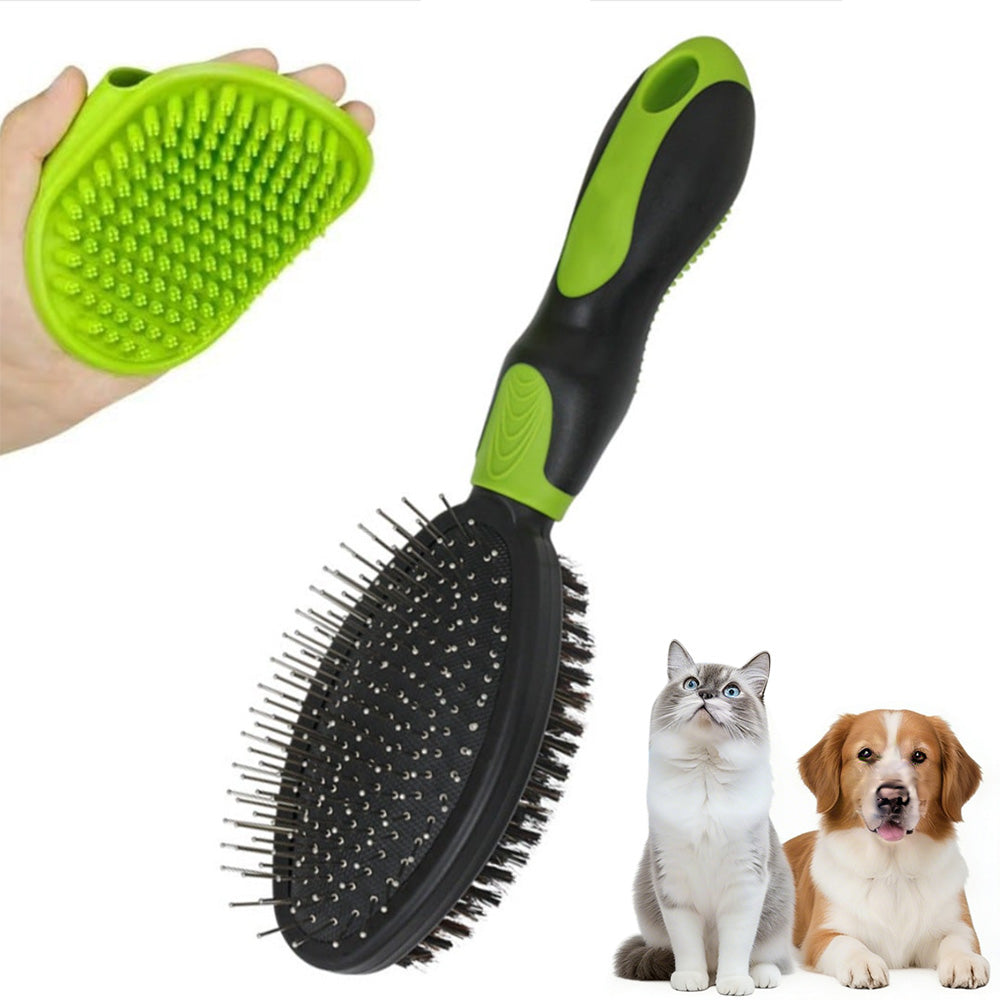 2 Pack Pet Grooming Brush Set Deshedding Double Sided Comb Massage Brush for Cats Dogs Horses