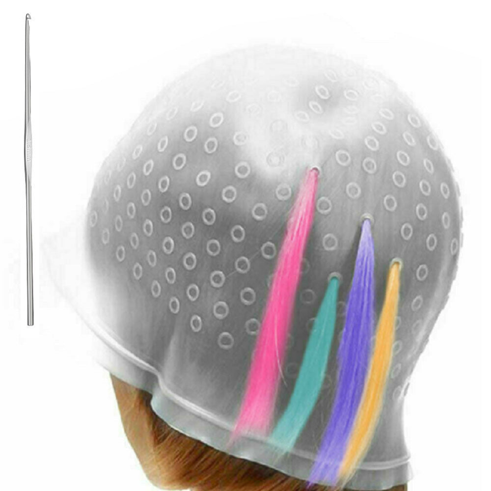 Reusable Silicone Hair Highlighting Cap with Stainless Steel Hook