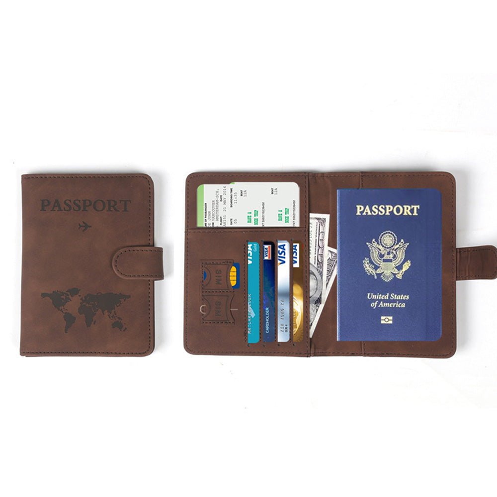 Passport Holder RFID Blocking Leather Cover Wallet With Closure For Travel Essentials