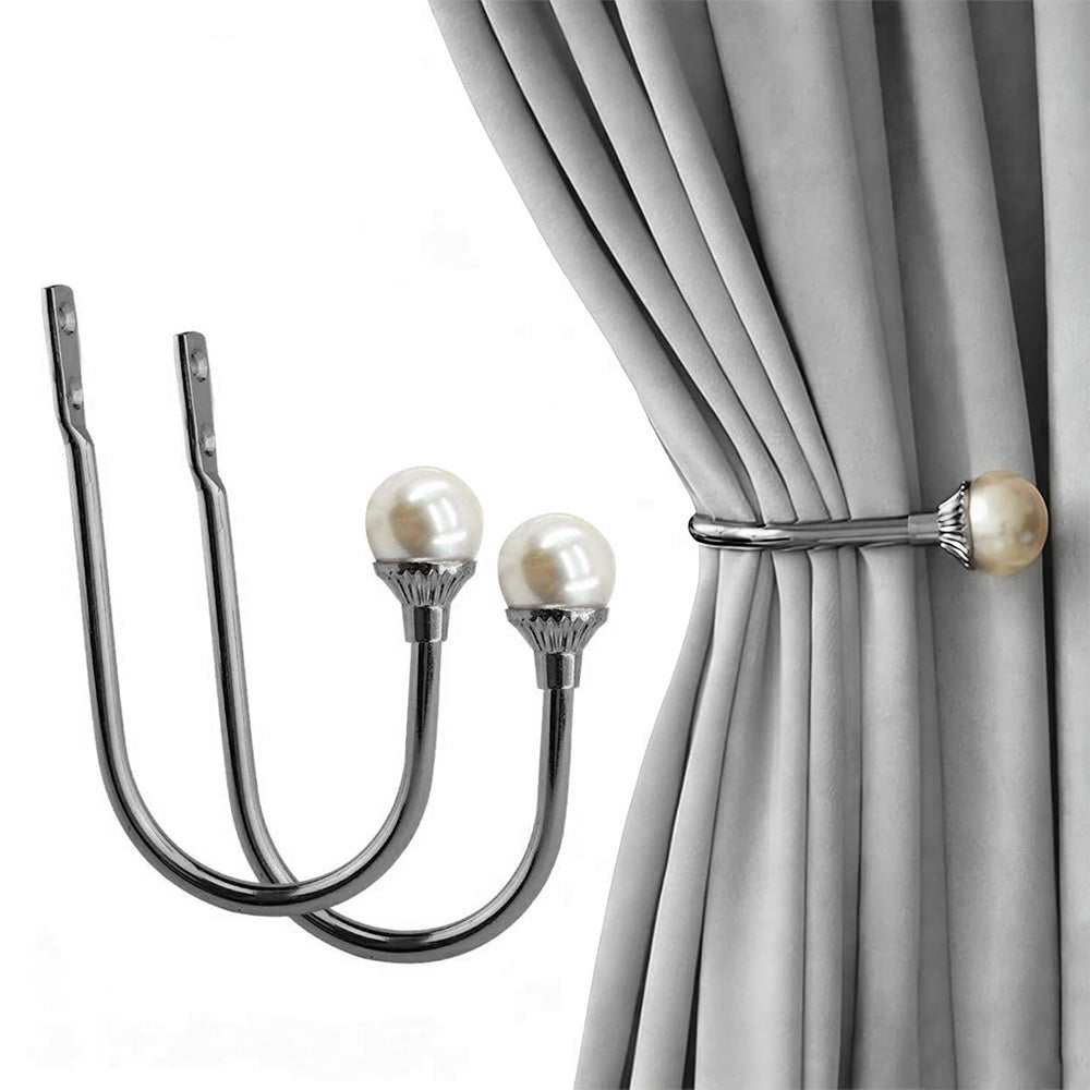 2Pcs U Shape Pearl Curtain Holdback Hooks with Screws