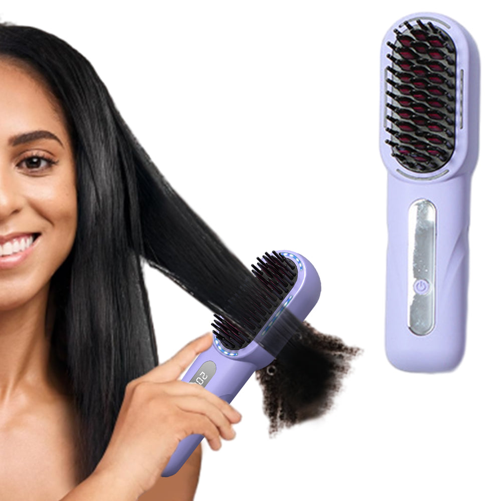 Rechargeable Cordless Hair Straightener Brush with LED Display