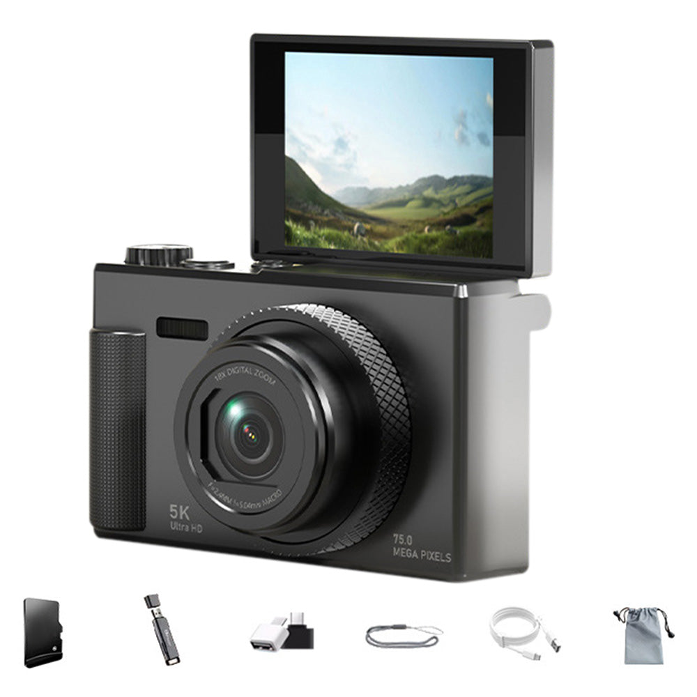 Digital Camera 5K 18X Zoom Flip Screen Video Camera with 64GB Memory Card