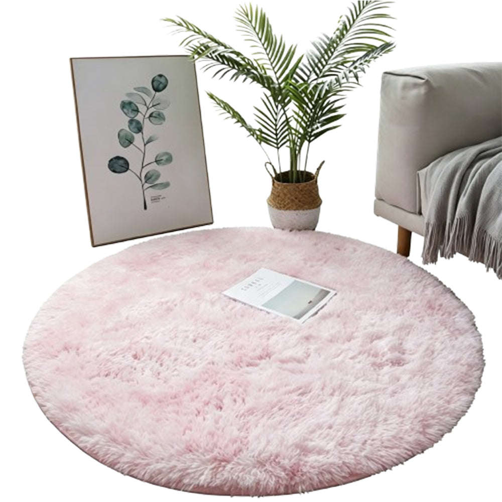 Round Plush Area Rug Soft Fluffy Non Slip Carpet for Living Room Bedroom-Pink