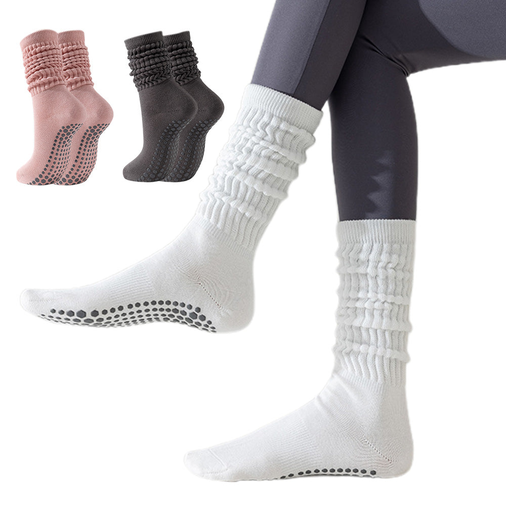 3 Pairs Knee-High Non-Slip Yoga Socks with Grips for Pilates Dance Barre