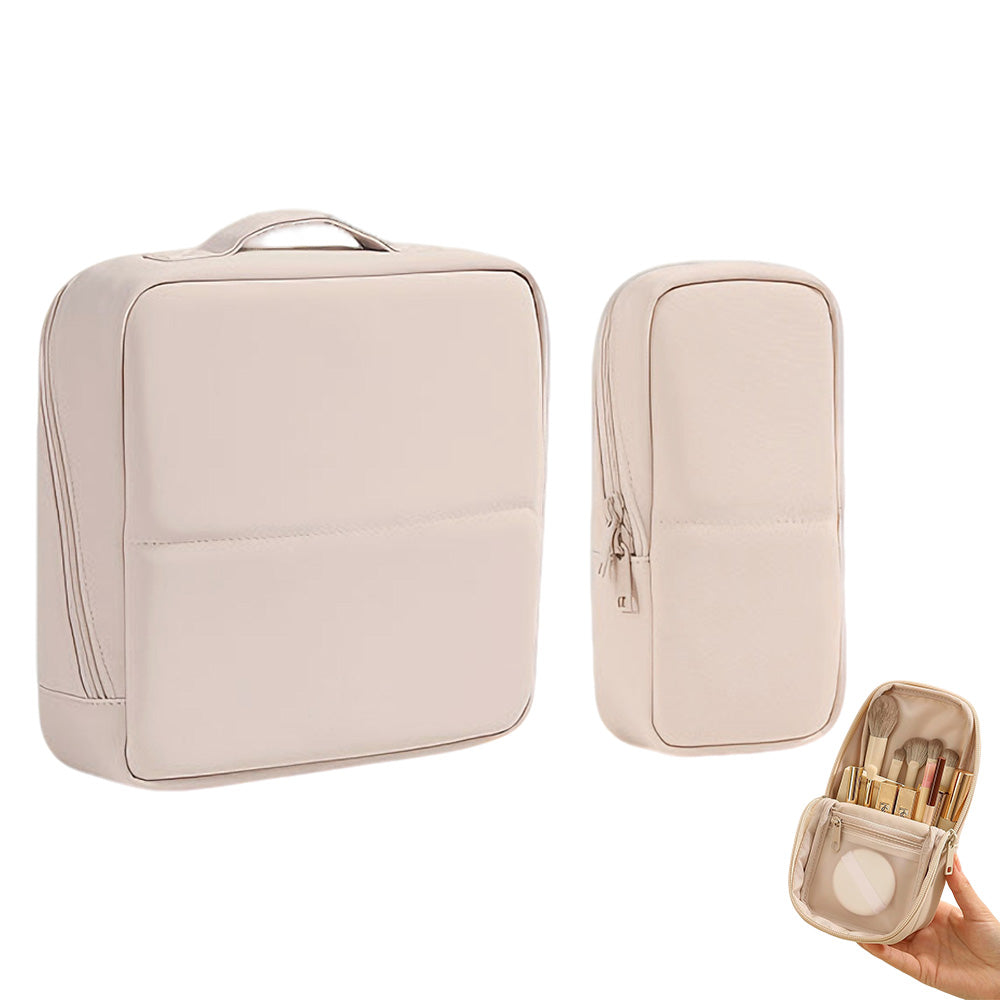 Portable PU Leather Standing Makeup Organizer Bag Makeup Brush Pouch