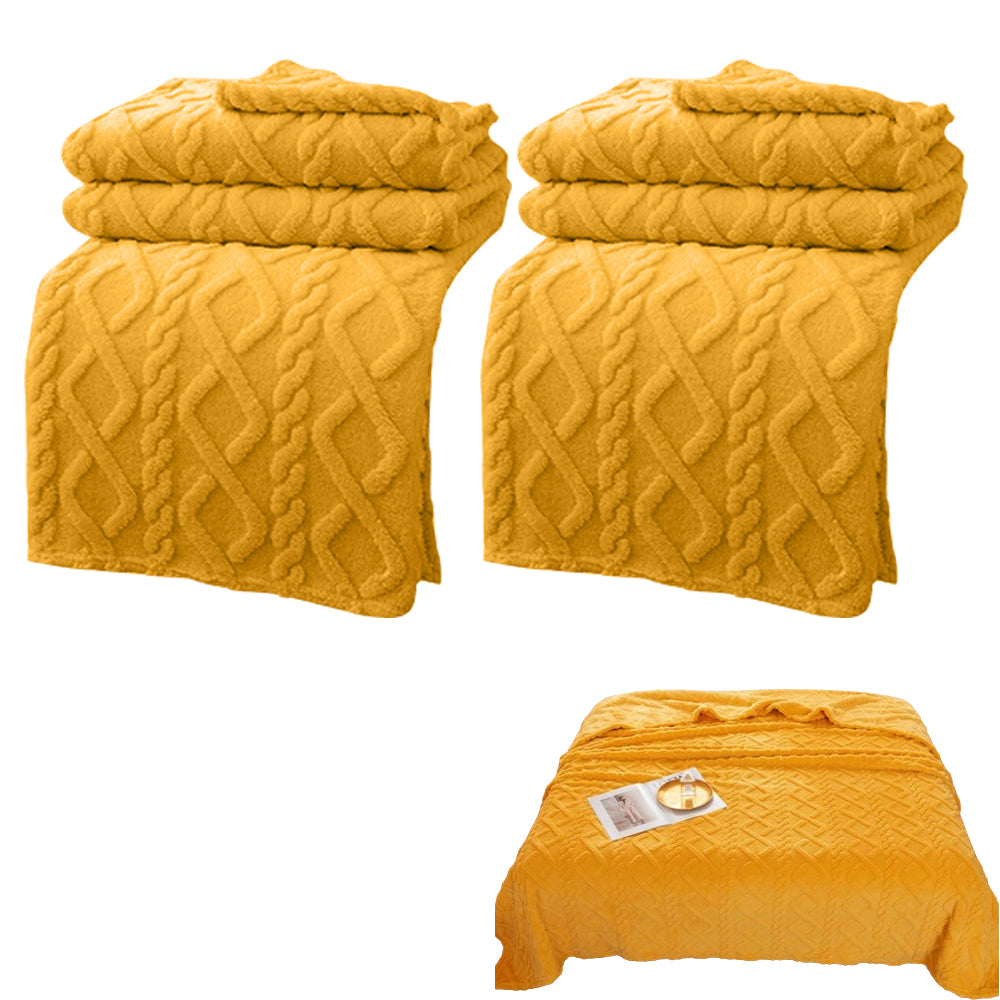 2Pcs Soft Warm Reversible Faux Long Plush Blanket