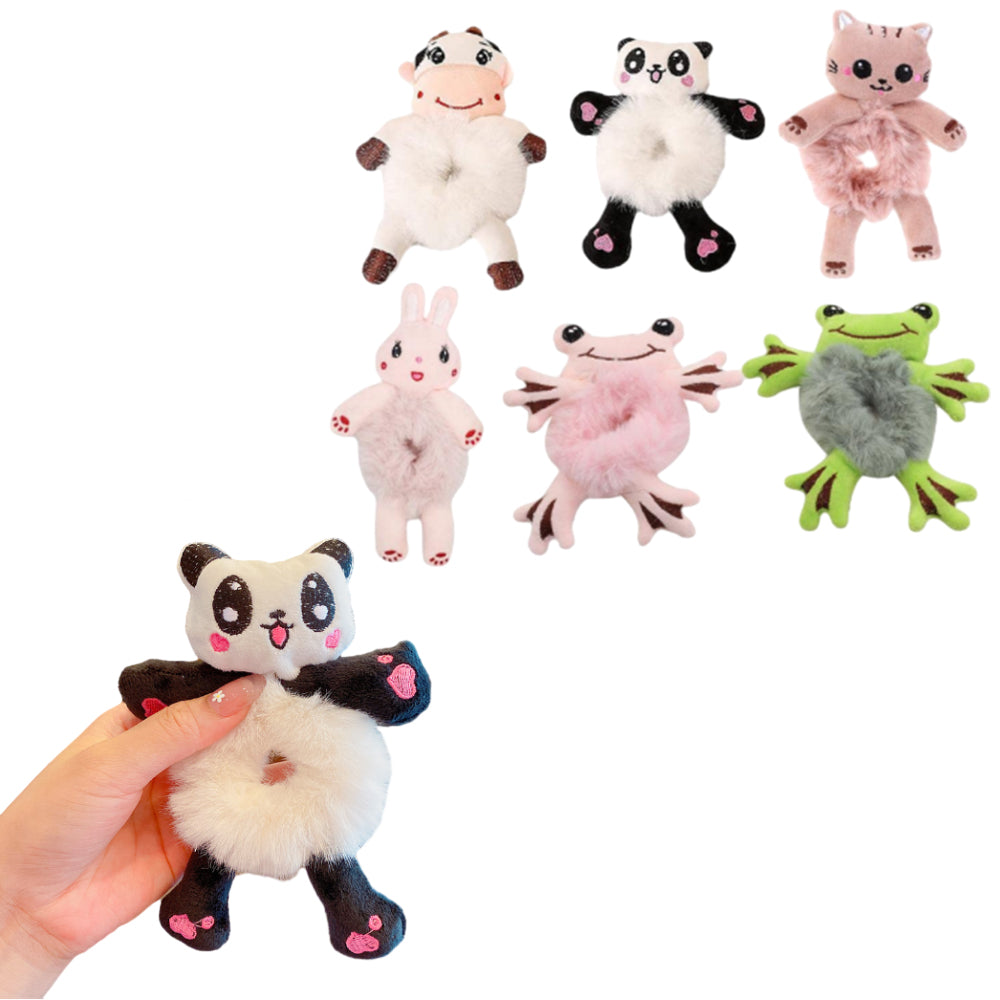 6Pcs Cute Animal Scrunchies Plush Hair Bands
