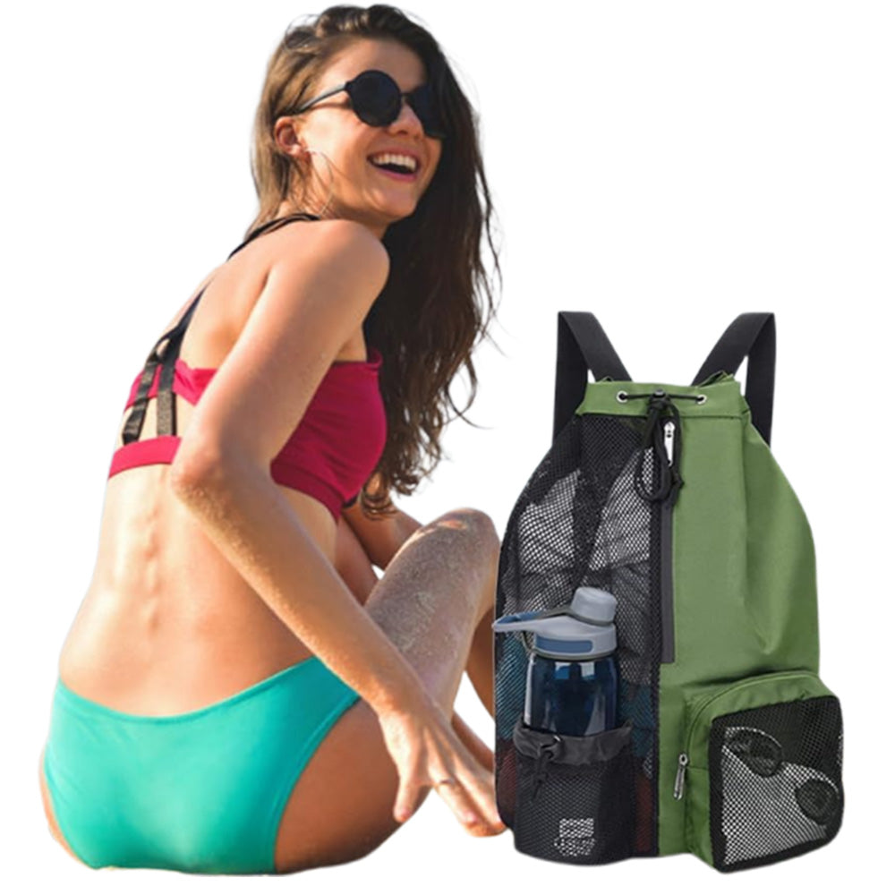 Drawstring Backpack Mesh Beach Backpack Portable Swim Gym Bag Travel Rucksack