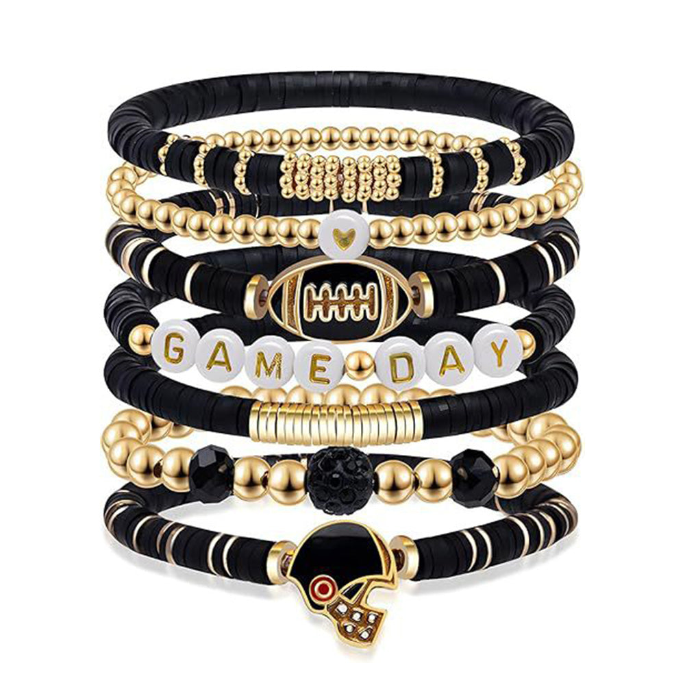 7 Piece Elastic Clay Bead Football Bracelet Stack Set