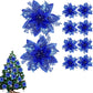 10Pcs Red Gold Poinsettia Artificial Christmas Flowers Xmas Tree Ornaments