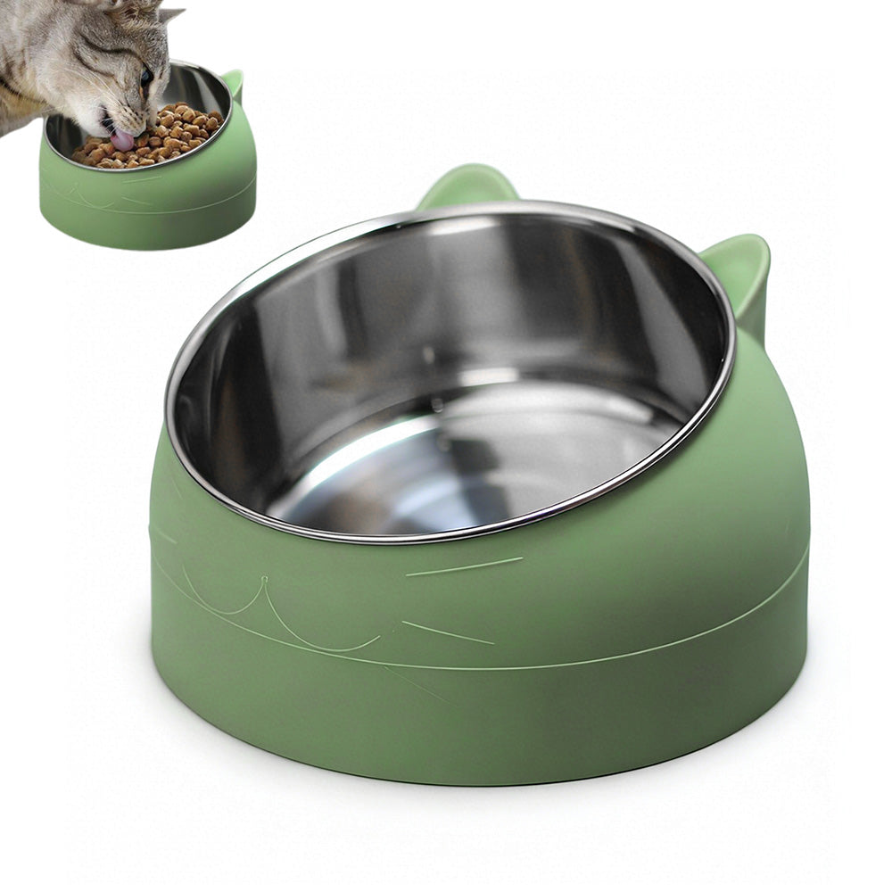 400ml Stainless Steel Tilted Pet Bowl Non-Slip Raised Feeder for Cats and Dogs