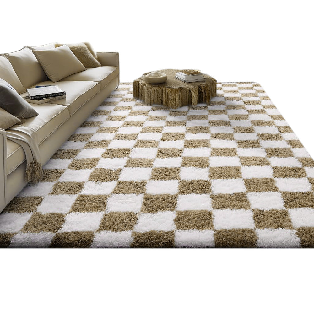 Soft Plush Shaggy Rug Checkered Thickened Non Slip Carpet for Living Room Bedroom