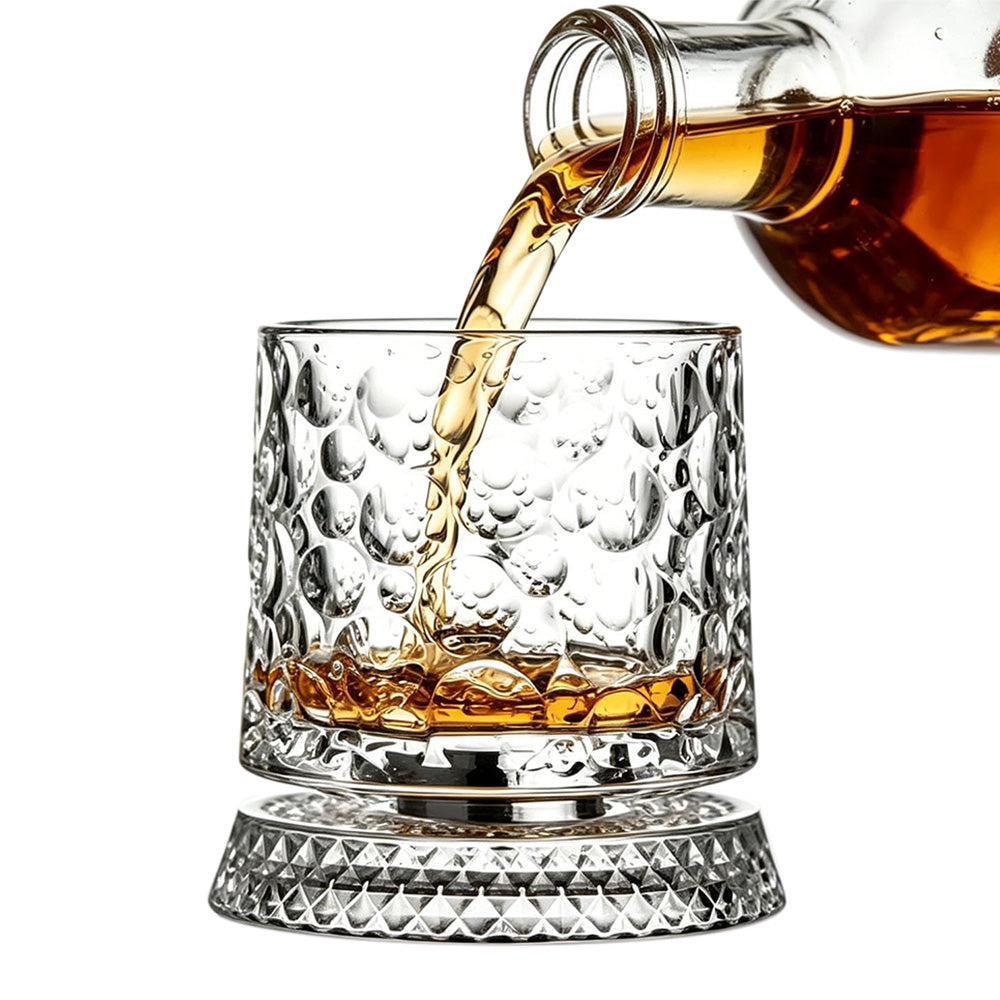 Spinning Rotating Whiskey Glass 270ml Transparent Glass for Home Bar