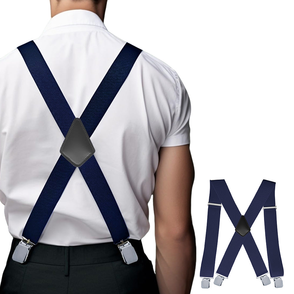 Mens X Back Elastic Suspenders with 4 Metal Clips Adjustable to 120cm