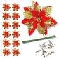12Pcs Christmas Glitter Poinsettia Artificial Flower with Clip and Stem